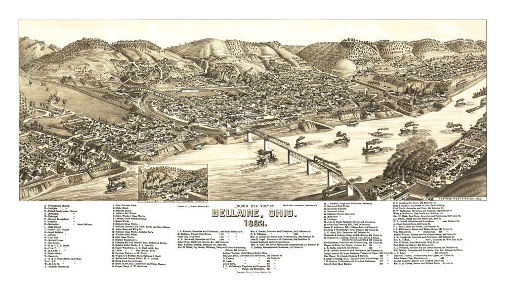 Vintage Map of Bellaire, Ohio 1882 print style example