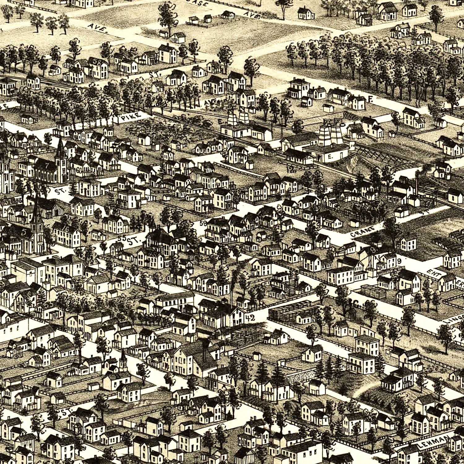 Restored historic details from the 1888 city map of Bowling Green, Ohio