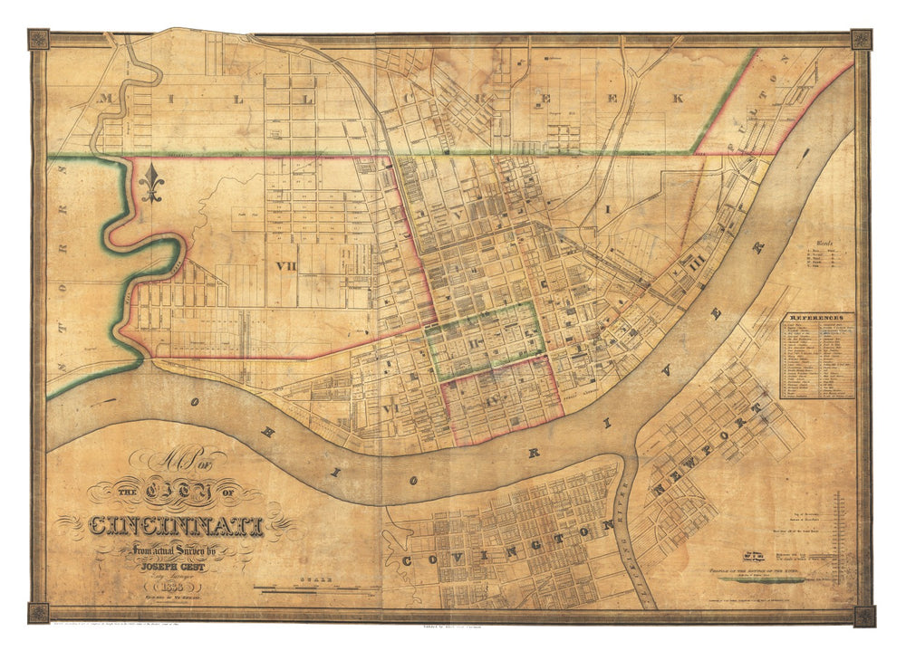 Vintage Map of Cincinnati, Ohio 1838 print style example