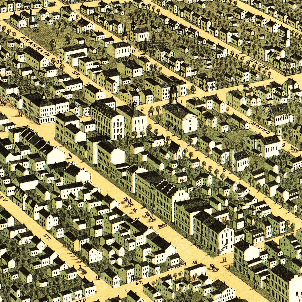 Restored historic details from the 1876 city map of Circleville, Ohio