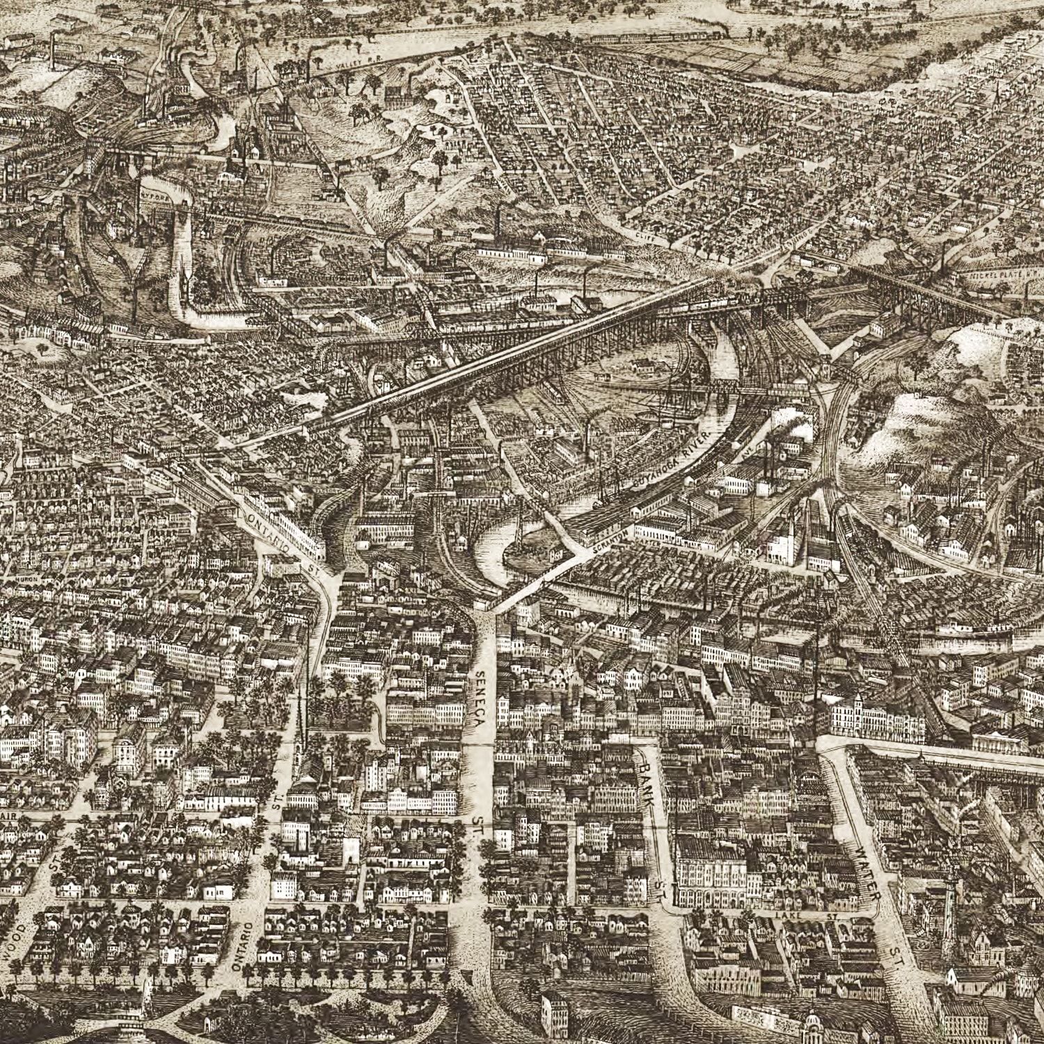 Restored historic details from the 1887 city map of Cleveland, Ohio