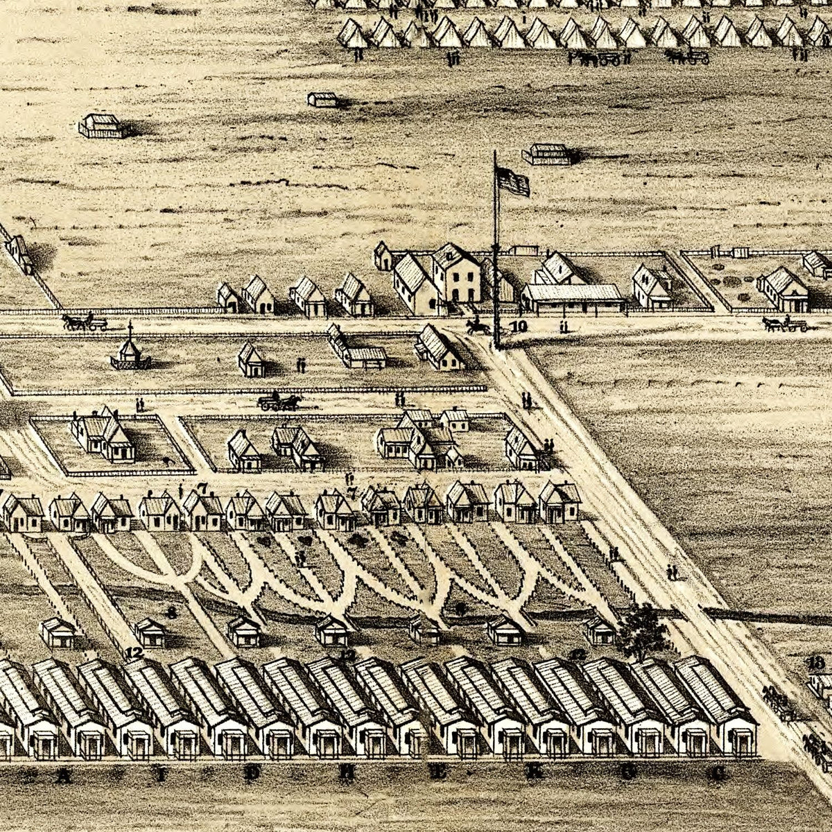 Restored historic details from the 1860 city map of Camp Chase, Ohio
