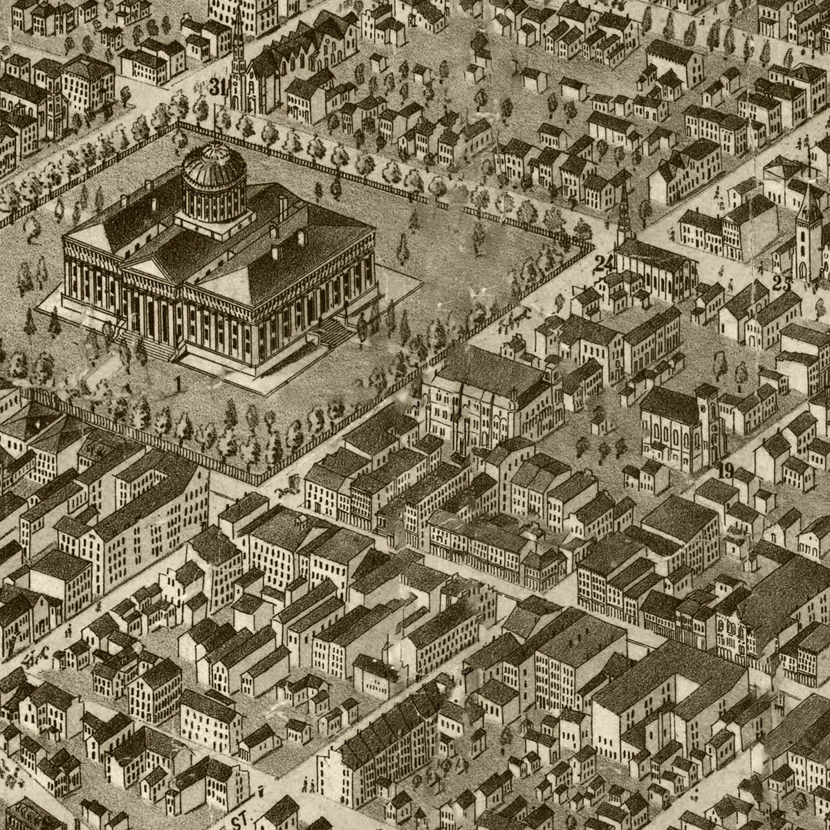 Restored historic details from the 1872 city map of Columbus, Ohio
