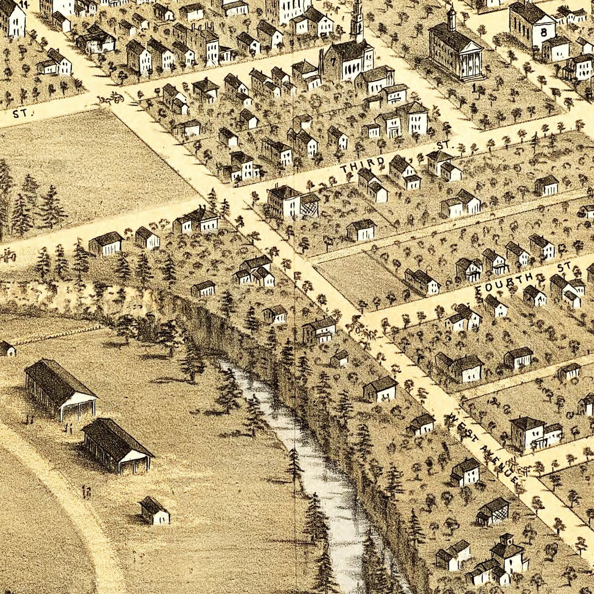 Restored historic details from the 1868 city map of Elyria, Ohio
