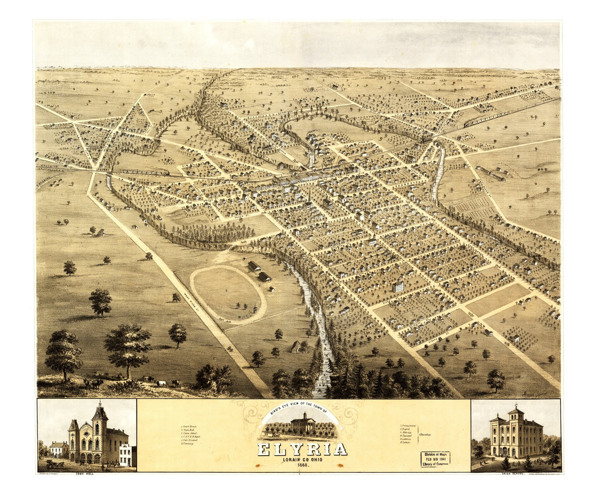 Preview of Vintage Map of Elyria, Ohio 1868