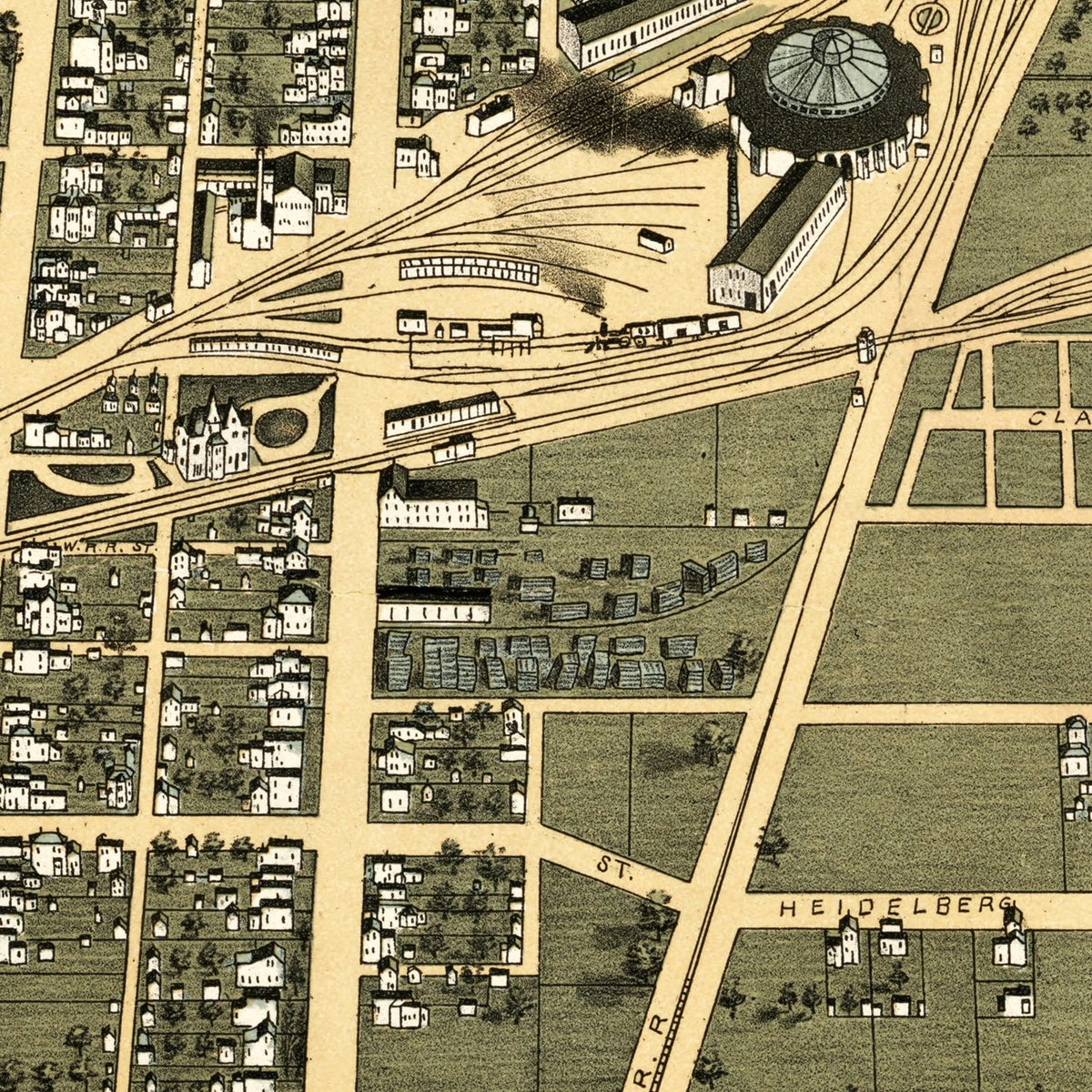 Restored historic details from the 1891 city map of Galion, Ohio