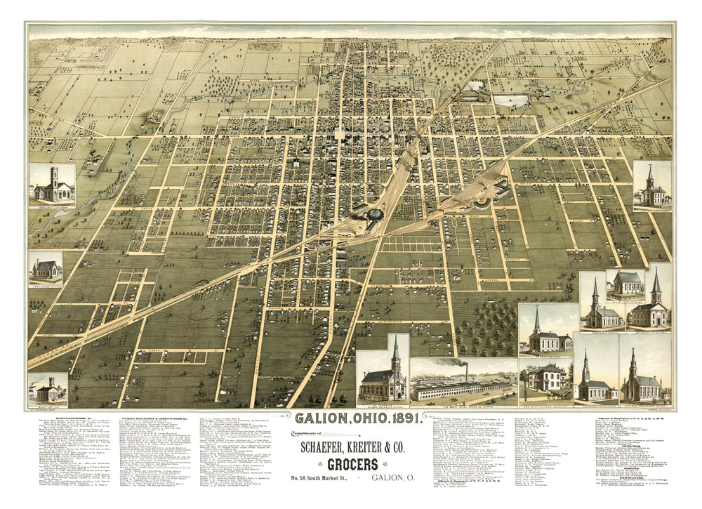 Vintage Map of Galion, Ohio 1891 print style example