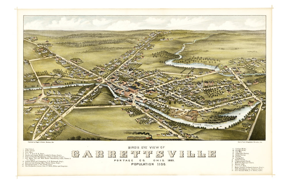 Vintage Map of Garrettsville, Ohio 1883 print style example