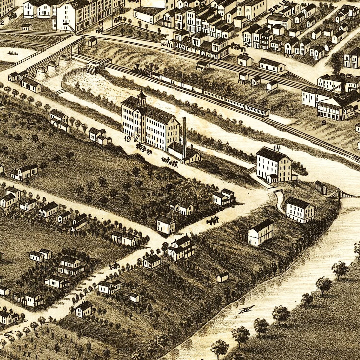 Restored historic details from the 1882 city map of Kent, Ohio