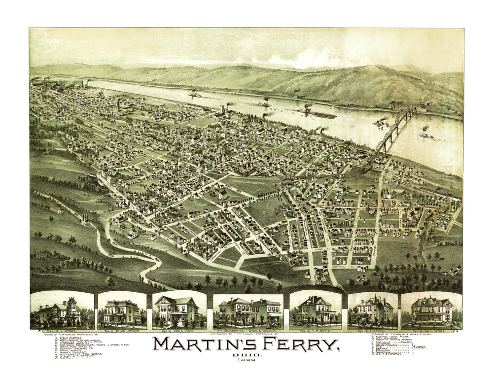 Vintage Map of Martin's Ferry, Ohio 1899 print style example