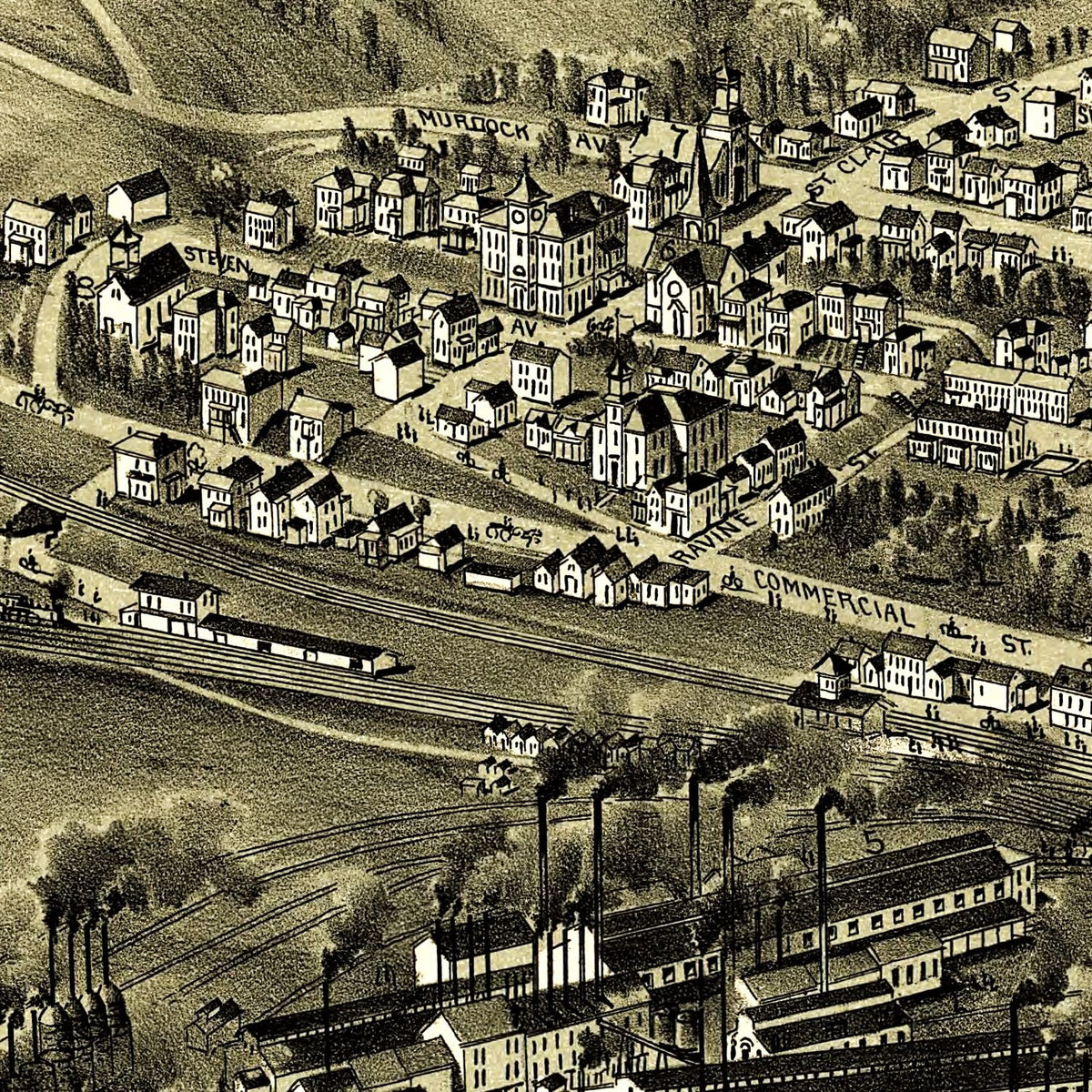 Restored historic details from the 1899 city map of Mingo Junction, Ohio