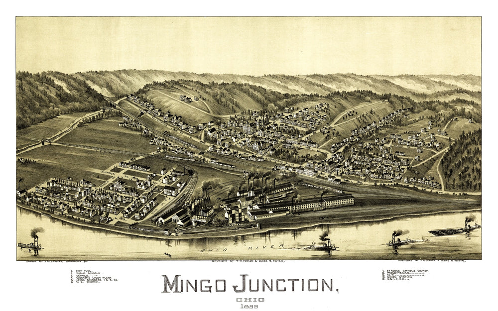 Vintage Map of Mingo Junction, Ohio 1899 print style example