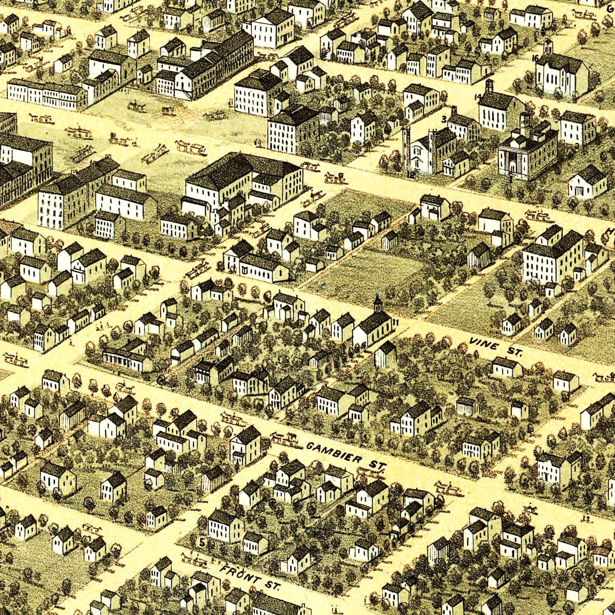 Restored historic details from the 1870 city map of Mount Vernon, Ohio