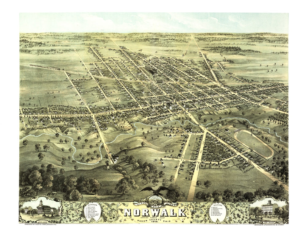 Vintage Map of Norwalk, Ohio 1870 print style example