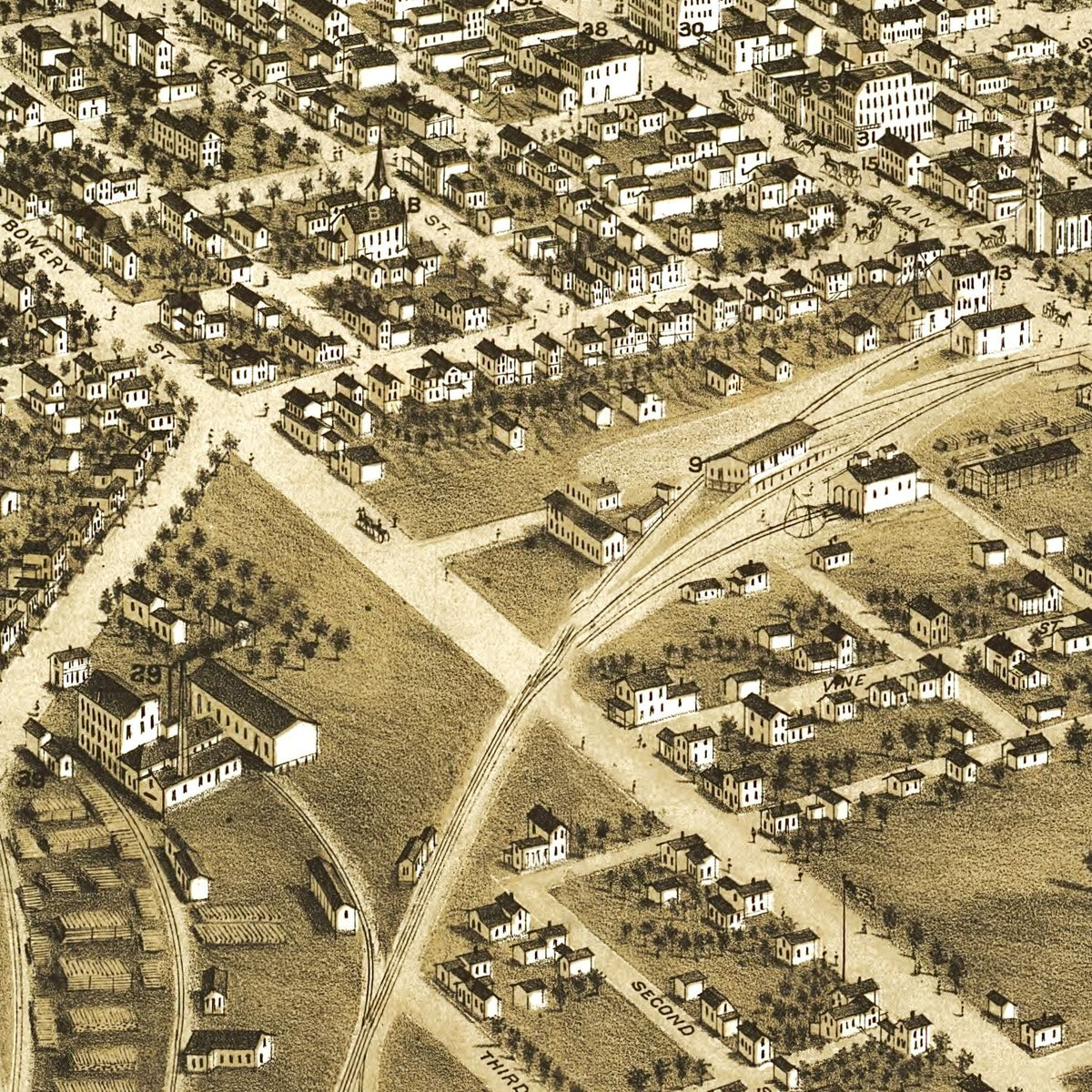 Restored historic details from the 1882 city map of Ravenna, Ohio