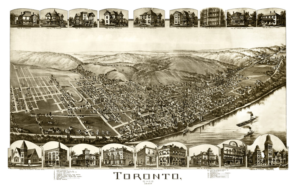 Vintage Map of Toronto, Ohio 1899 print style example