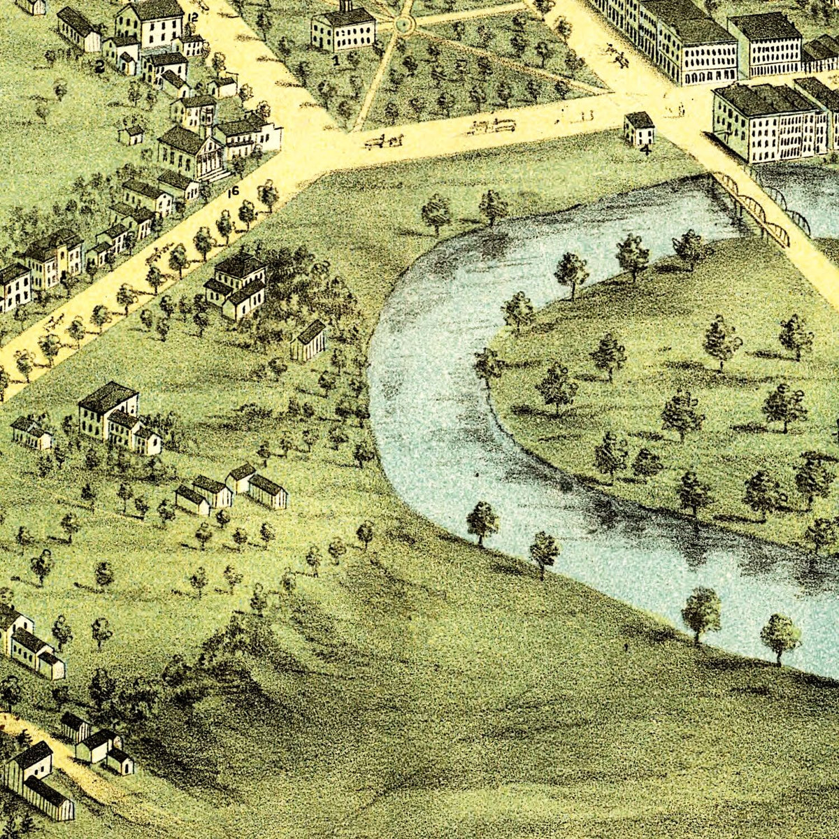 Restored historic details from the 1870 city map of Warren, Ohio