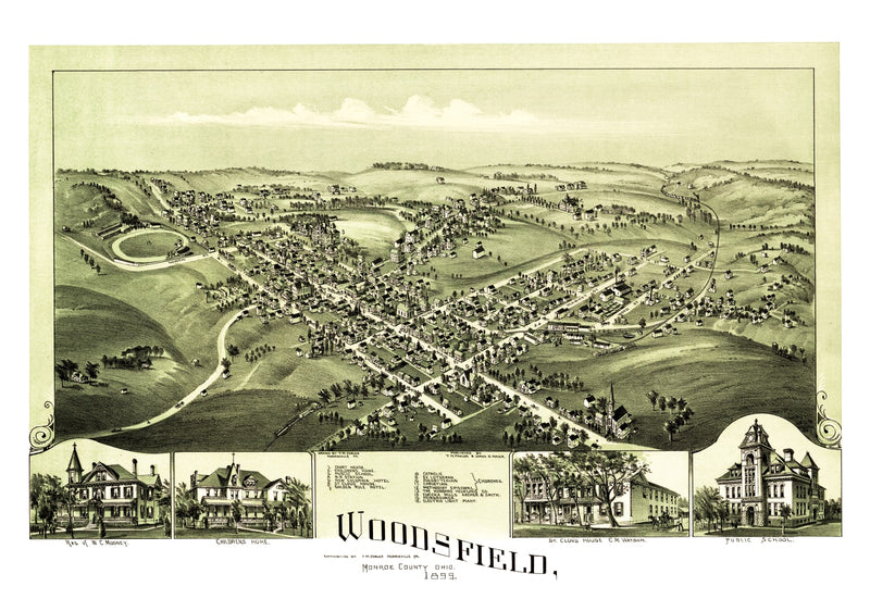 Size comparison using Vintage Map of Woodsfield, Ohio 1899