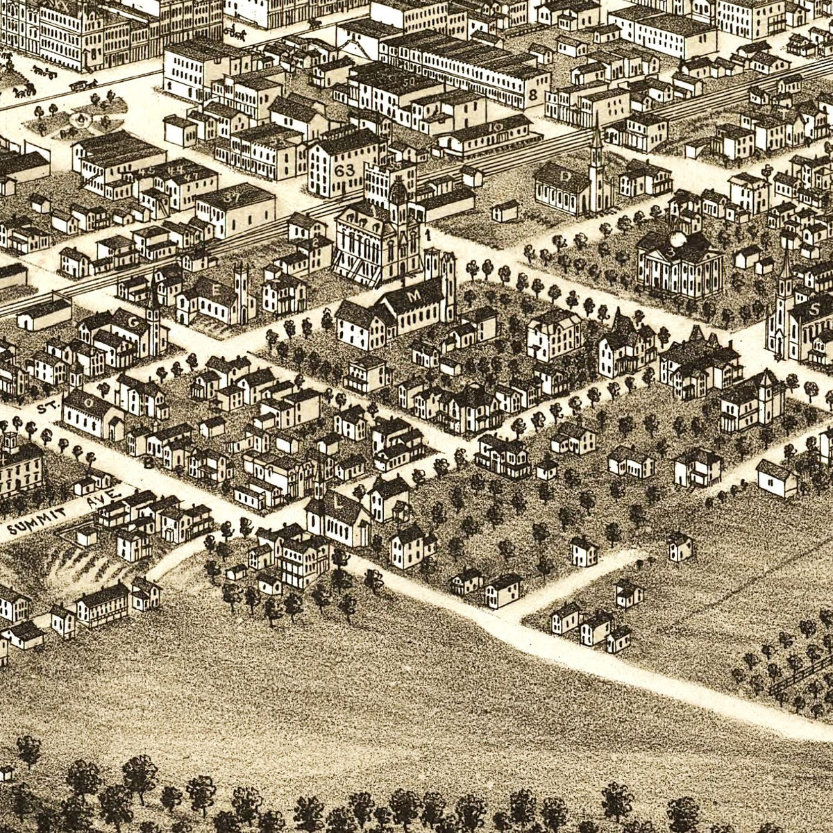 Restored historic details from the 1882 city map of Youngstown, Ohio