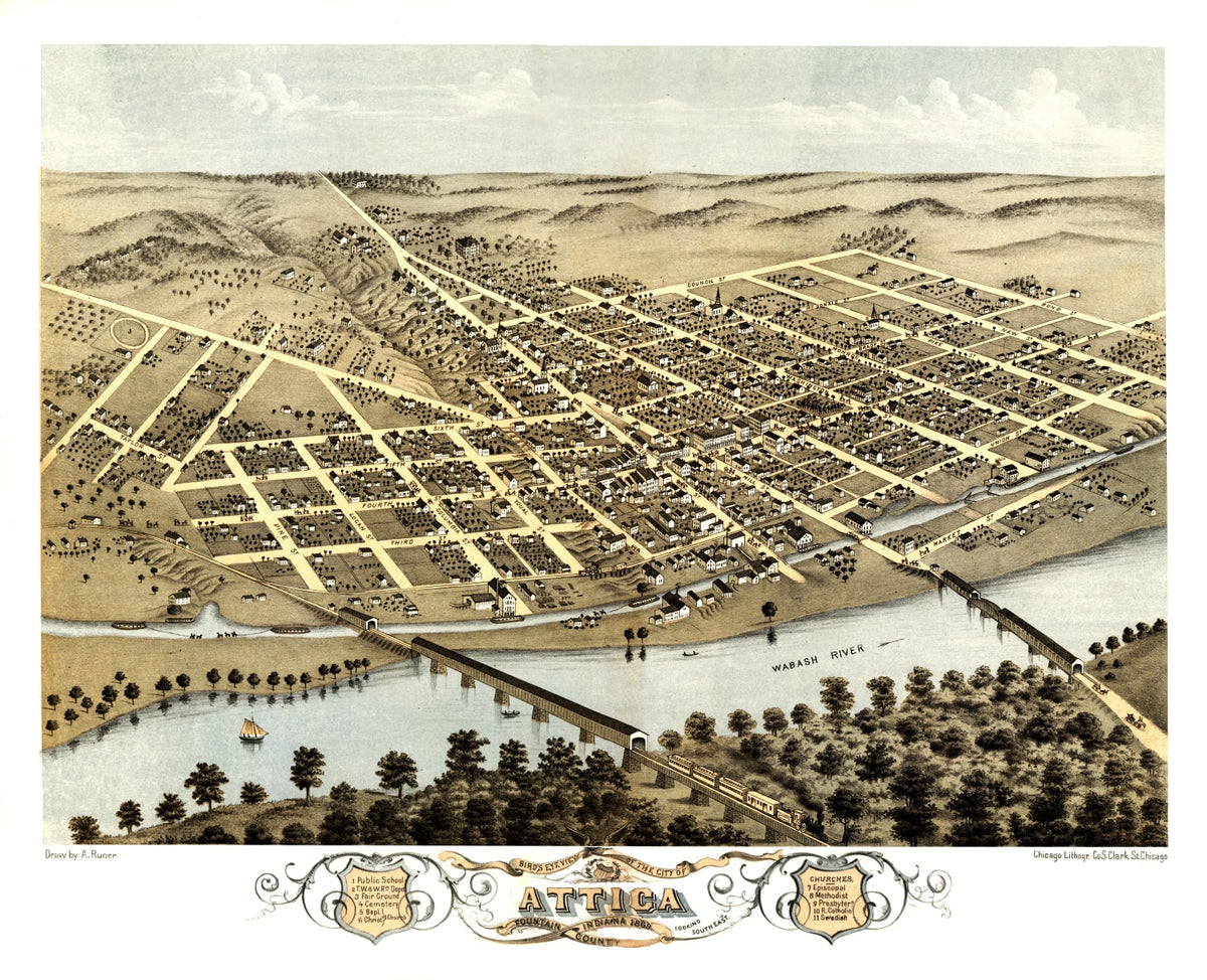 Preview of Vintage Map of Attica, Indiana 1869