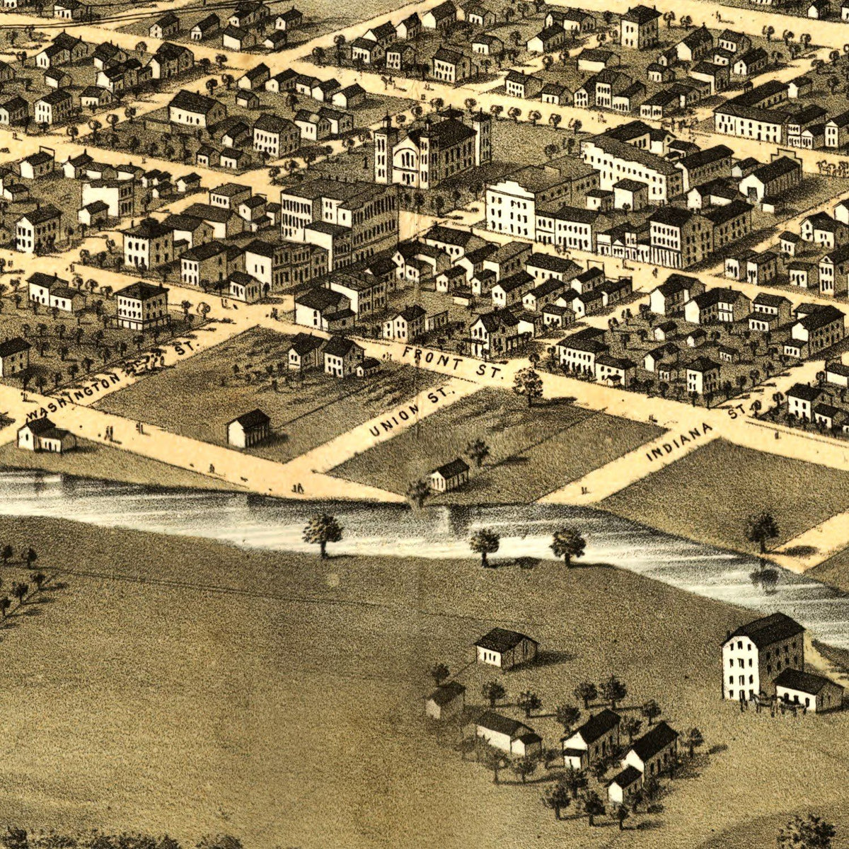 Restored historic details from the 1868 city map of Delphi, Indiana