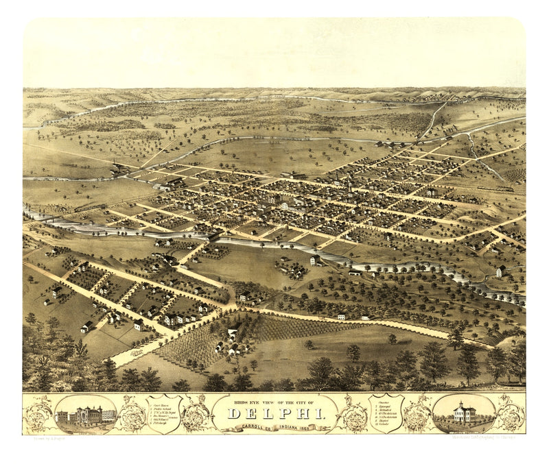 Size comparison using Vintage Map of Delphi, Indiana 1868