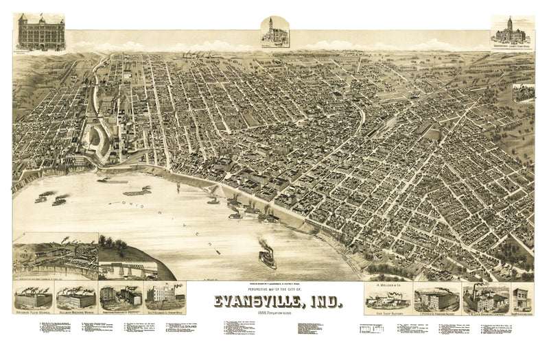 Size comparison using Vintage Map of Evansville, Indiana 1888