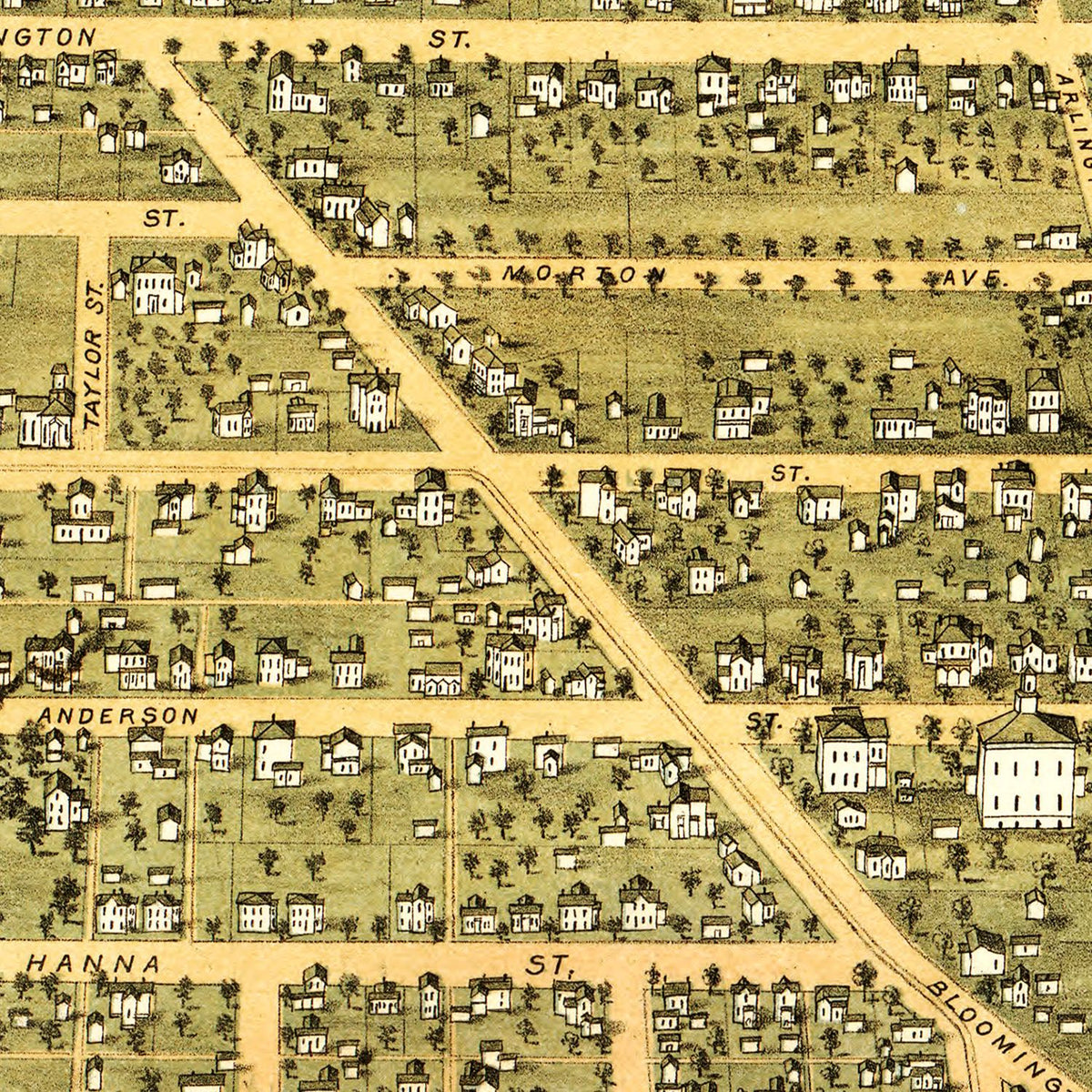 Restored historic details from the 1886 city map of Greencastle, Indiana