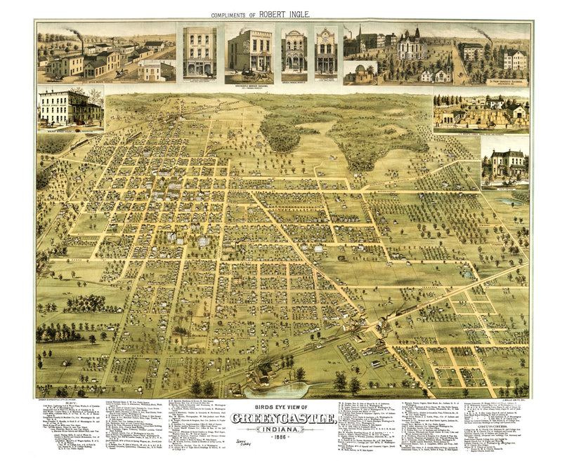 Size comparison using Vintage Map of Greencastle, Indiana 1886