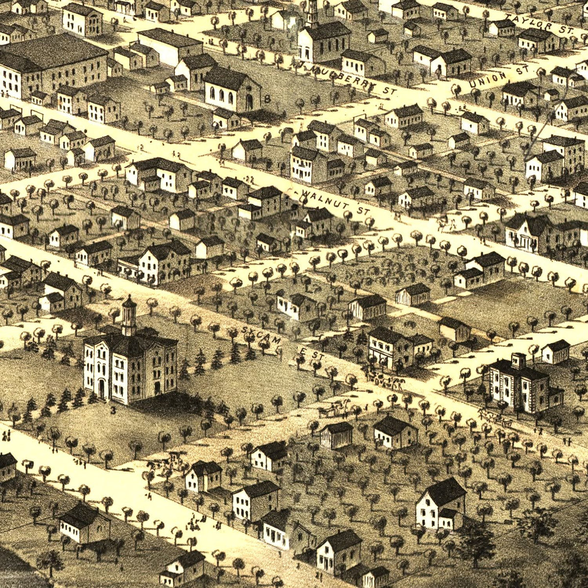 Restored historic details from the 1868 city map of Kokomo, Indiana