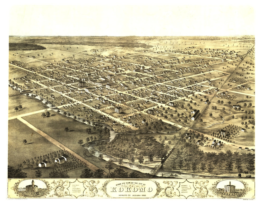 Vintage Map of Kokomo, Indiana 1868 print style example