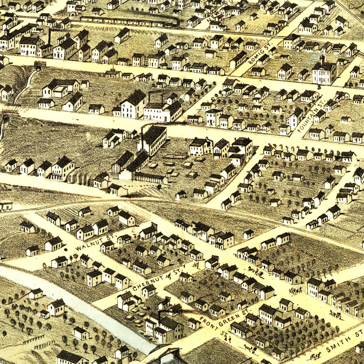 Restored historic details from the 1868 city map of Lafayette, Indiana