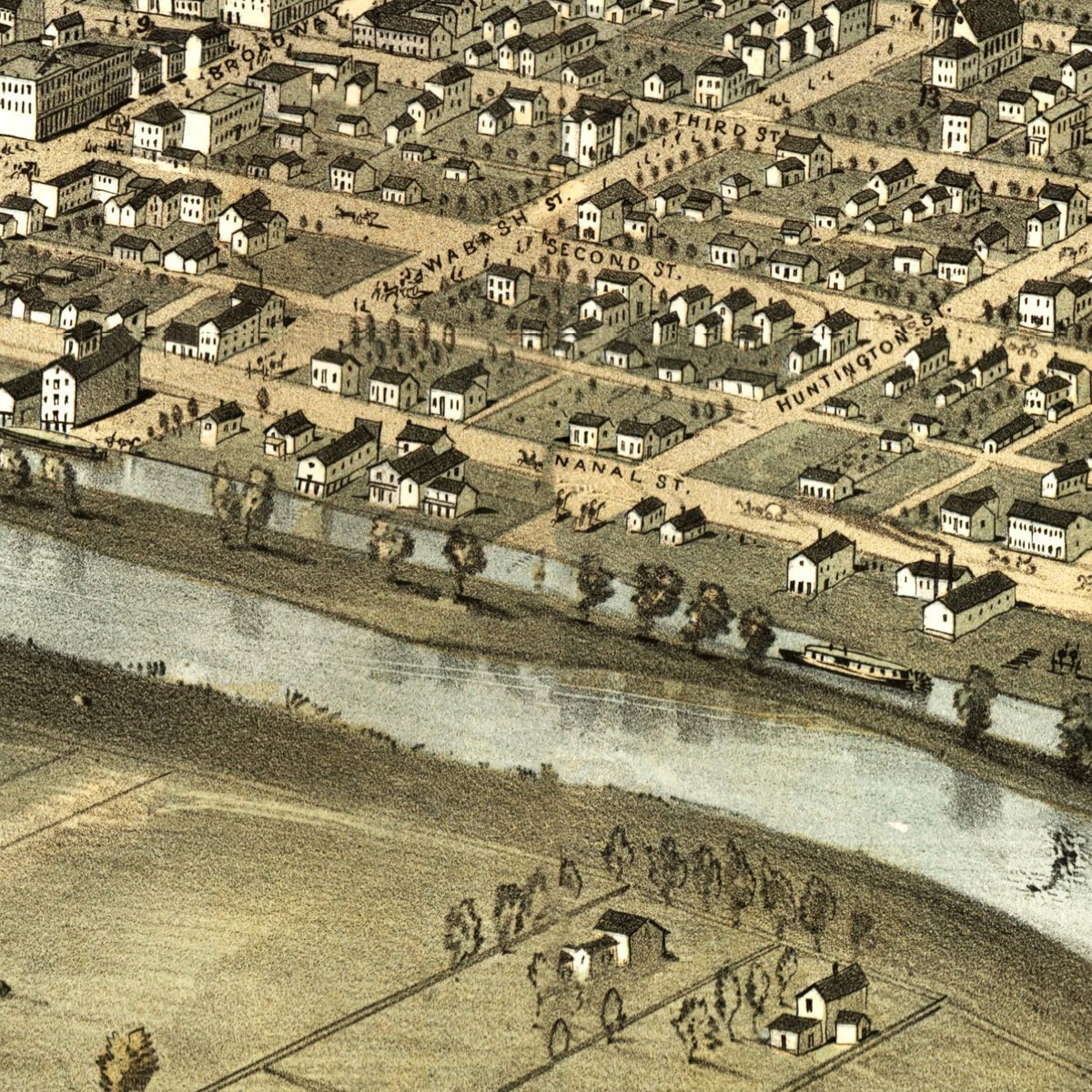 Restored historic details from the 1868 city map of Peru, Indiana