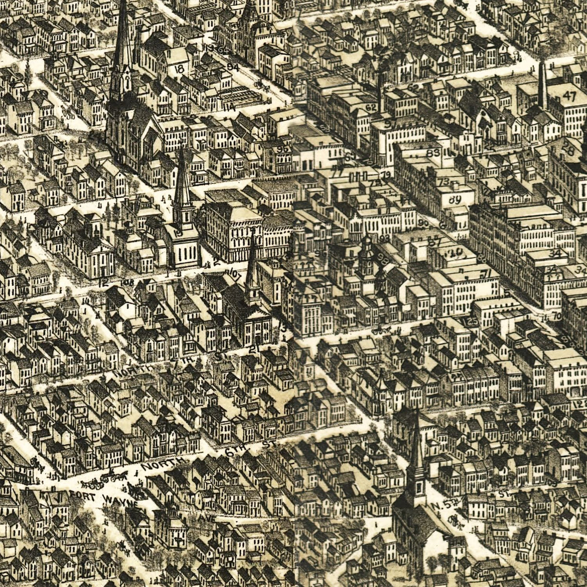 Restored historic details from the 1884 city map of Richmond, Indiana