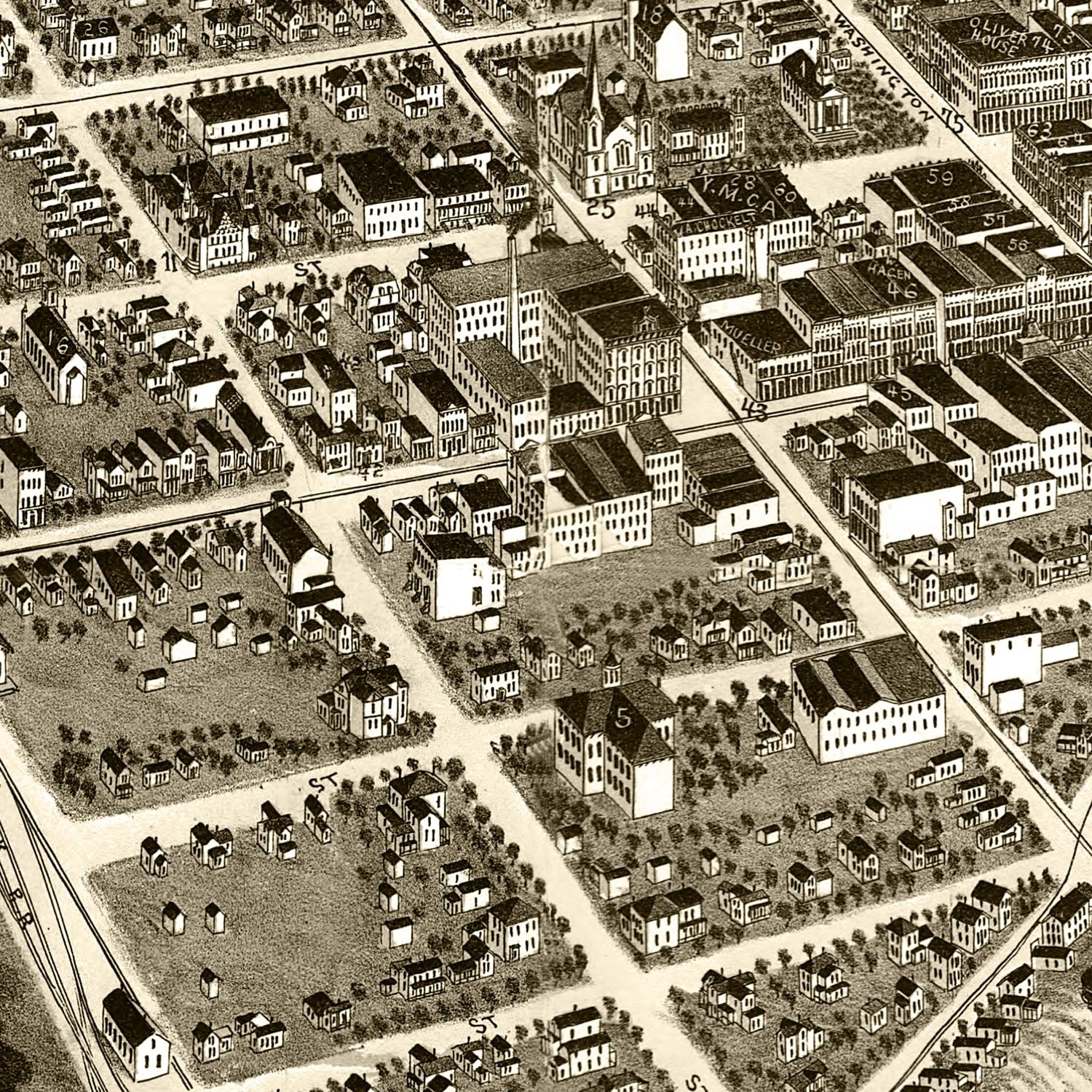 Restored historic details from the 1890 city map of South Bend, Indiana