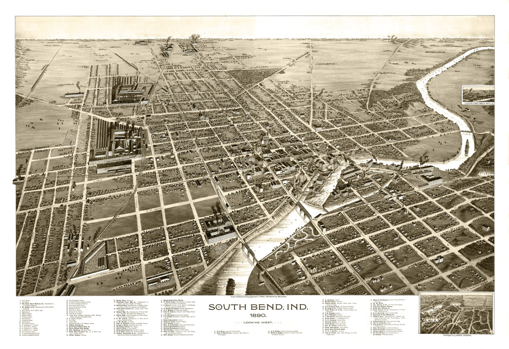 Vintage Map of South Bend, Indiana 1890 print style example