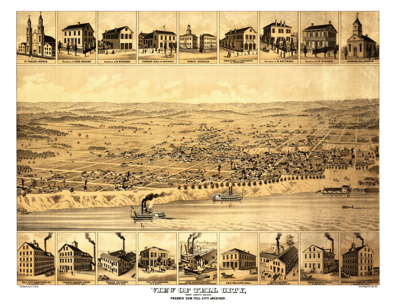 Size comparison using Vintage Map of Tell City, Indiana 1870