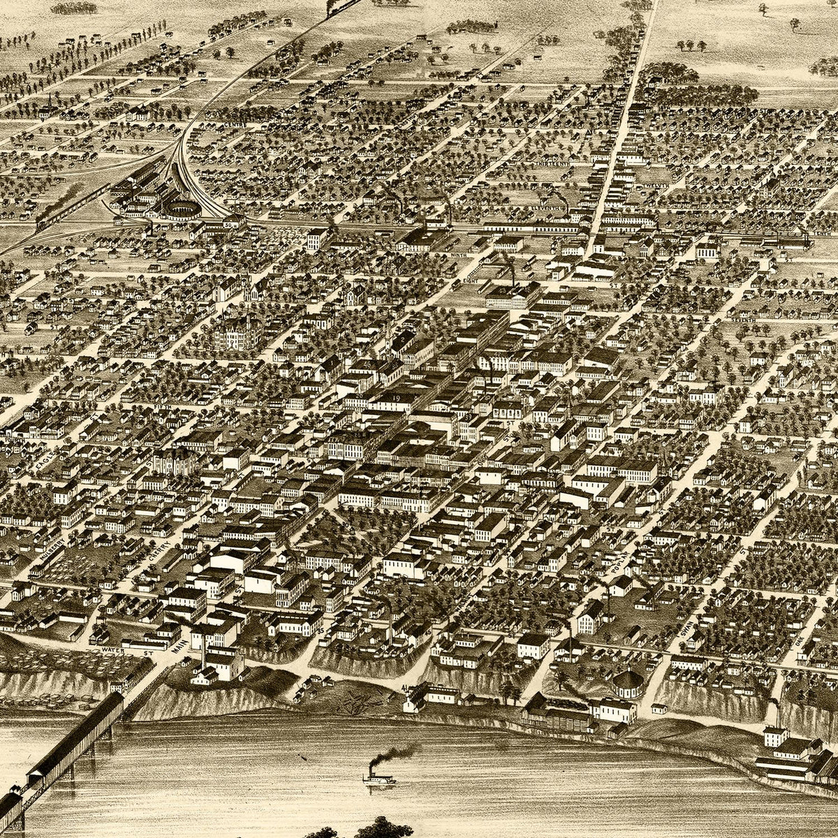 Restored historic details from the 1880 city map of Terre Haute, Indiana