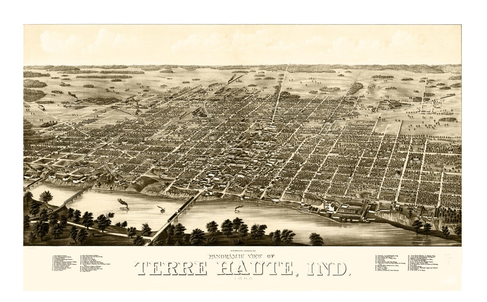 Vintage Map of Terre Haute, Indiana 1880 print style example