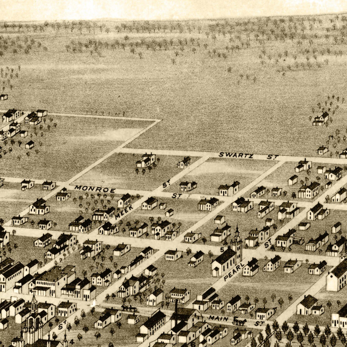 Restored historic details from the 1874 city map of Abingdon, Illinois