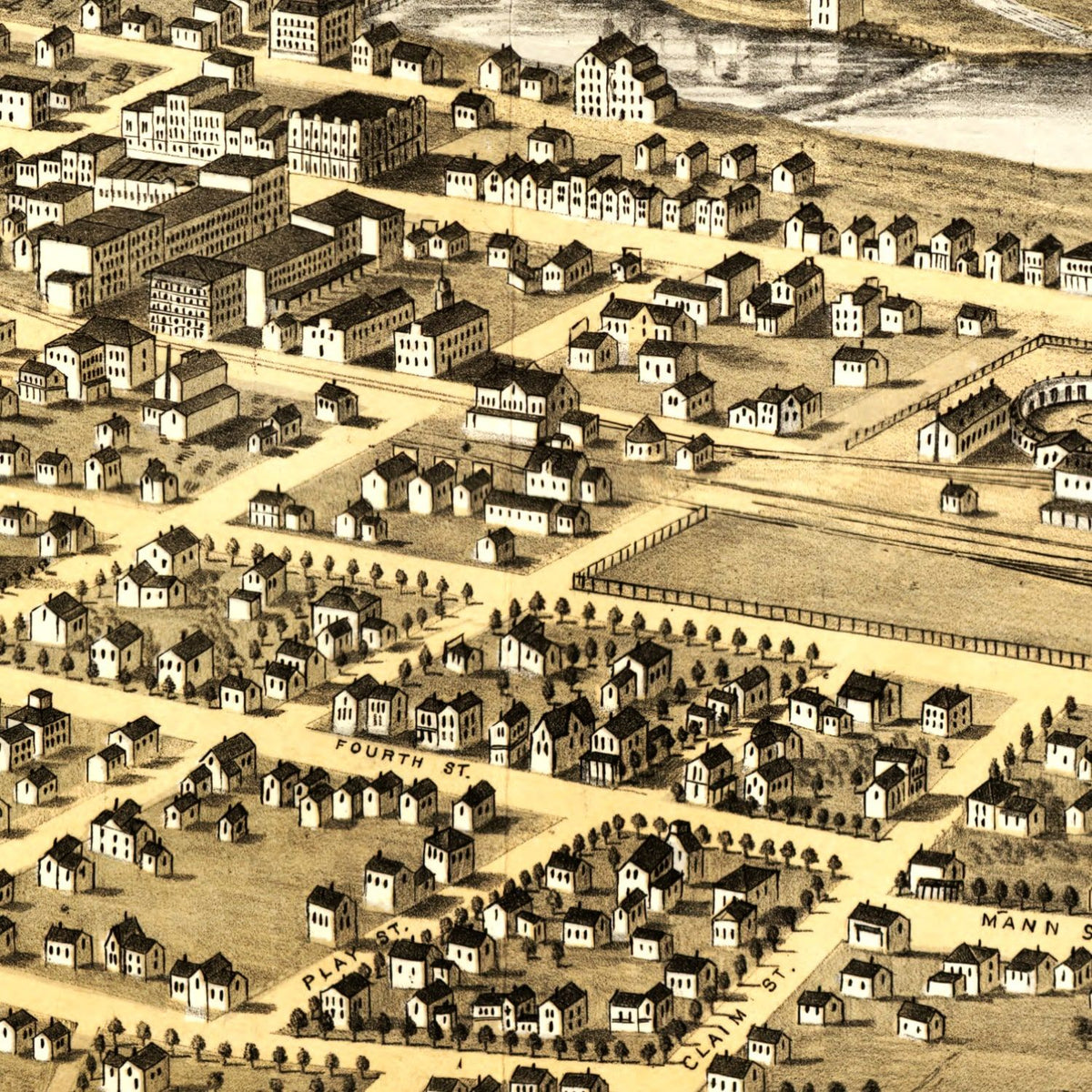 Restored historic details from the 1867 city map of Aurora, Illinois