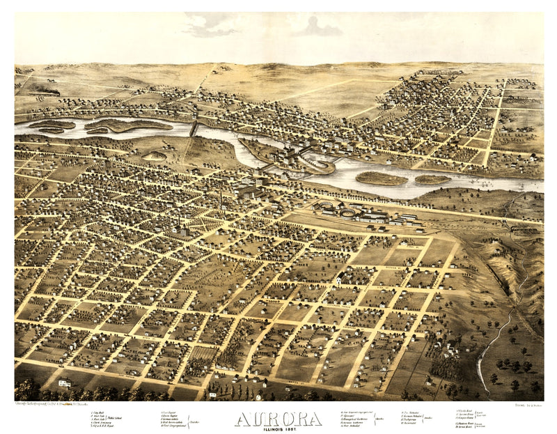 Size comparison using Vintage Map of Aurora, Illinois 1867
