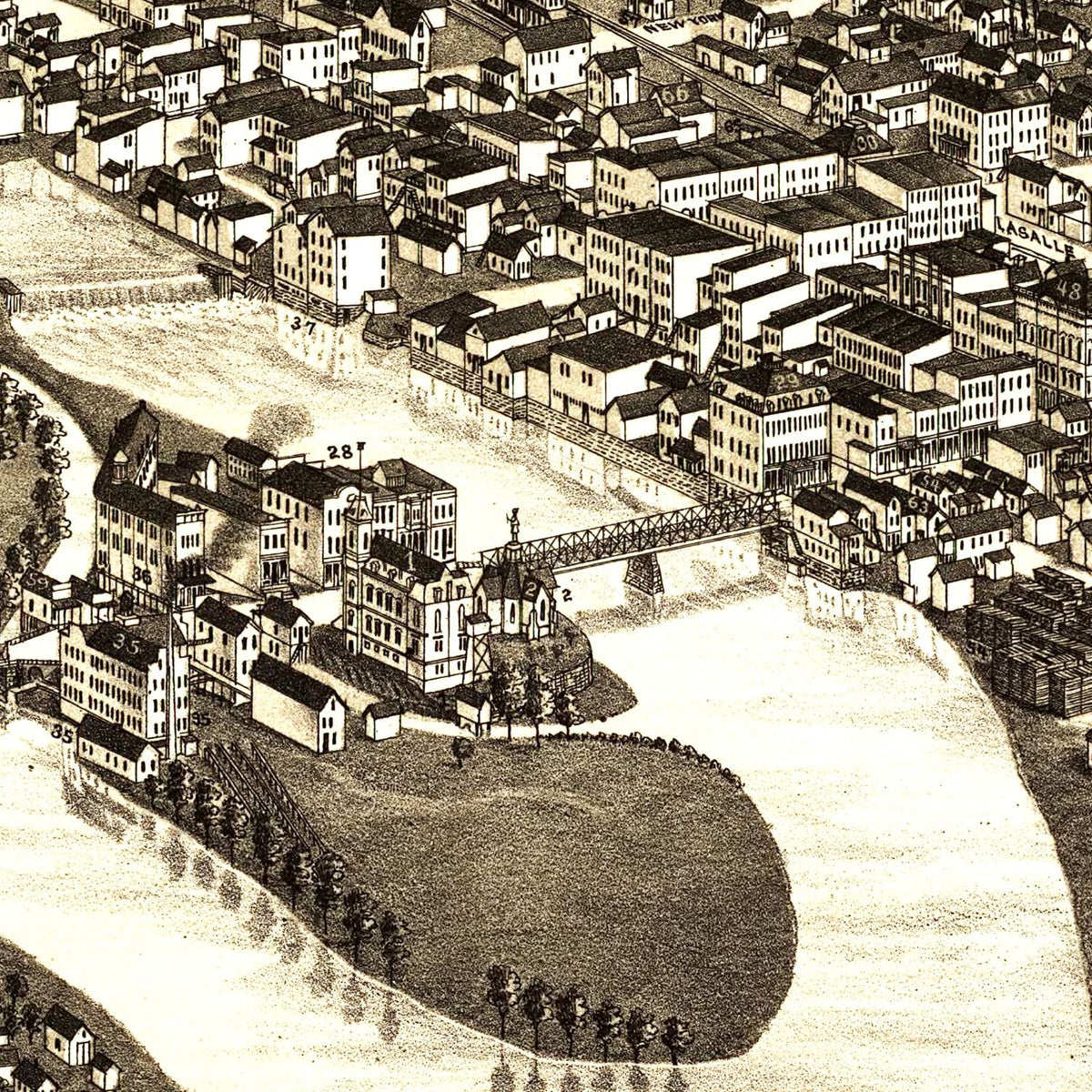 Restored historic details from the 1882 city map of Aurora, Illinois
