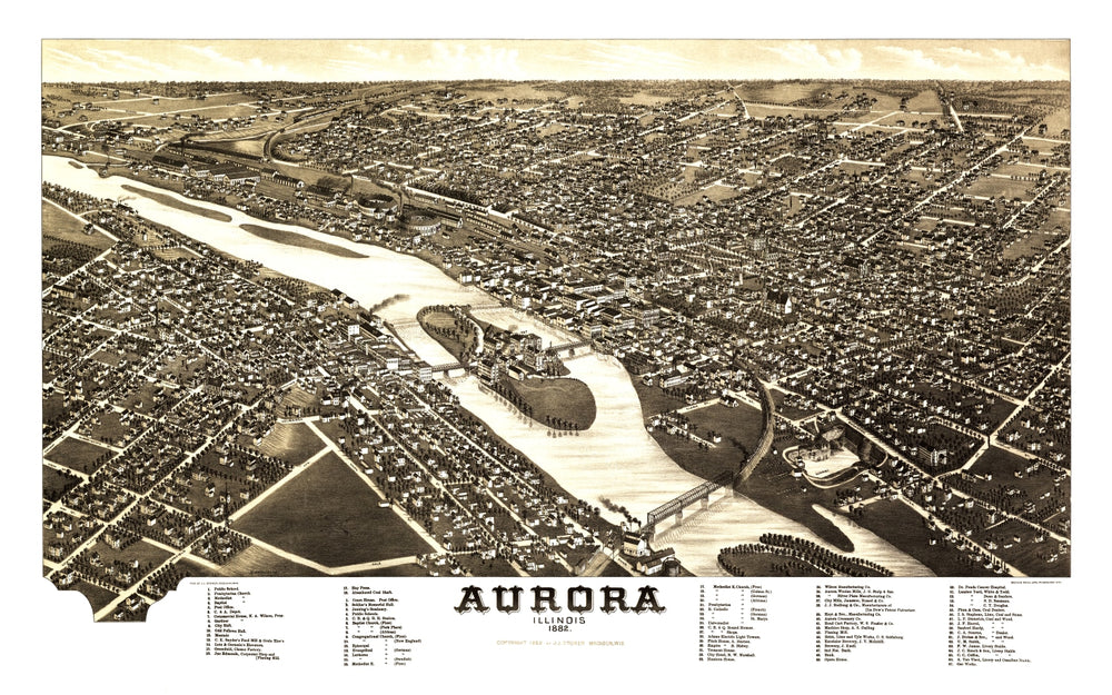 Vintage Map of Aurora, Illinois 1882 print style example
