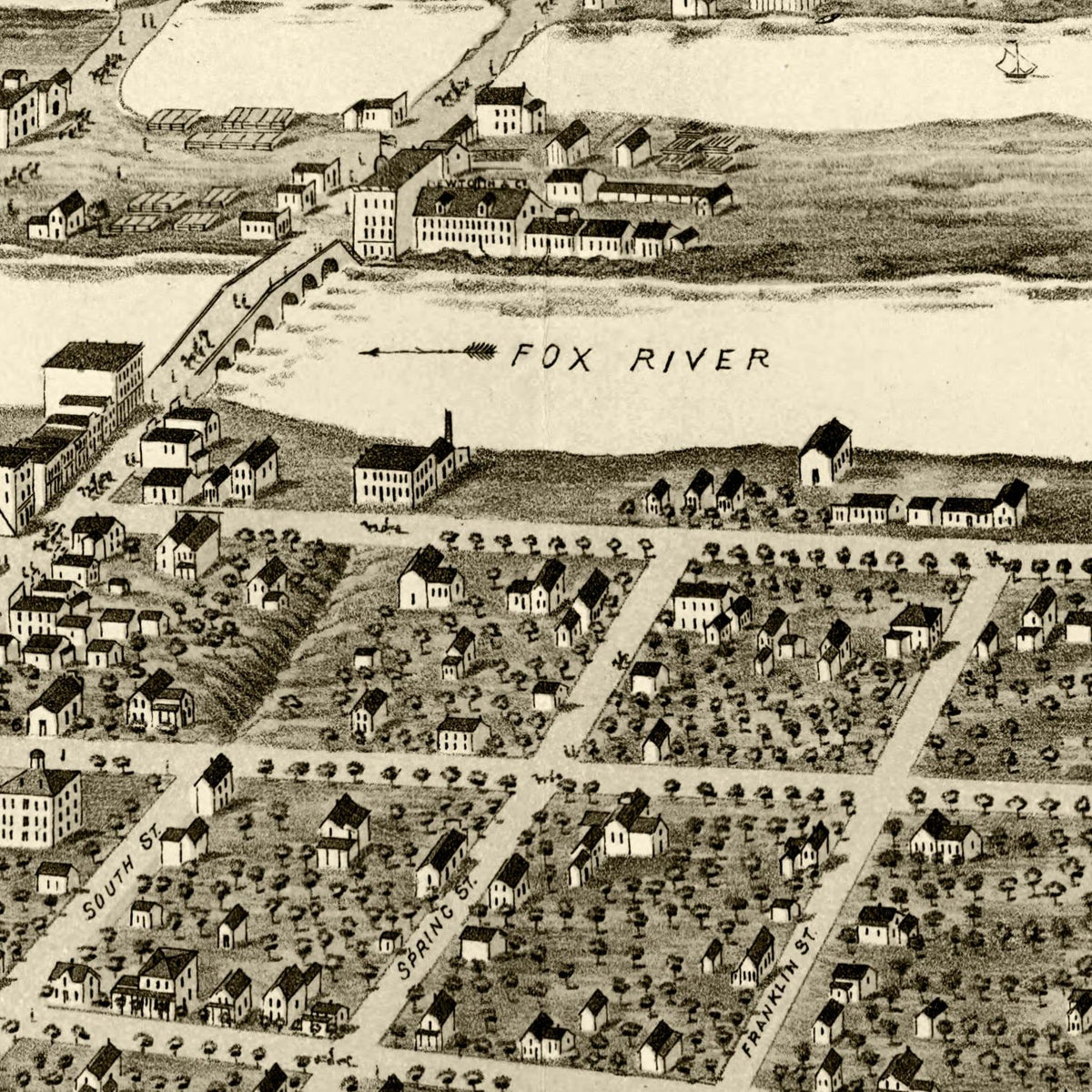 Restored historic details from the 1869 city map of Batavia, Illinois