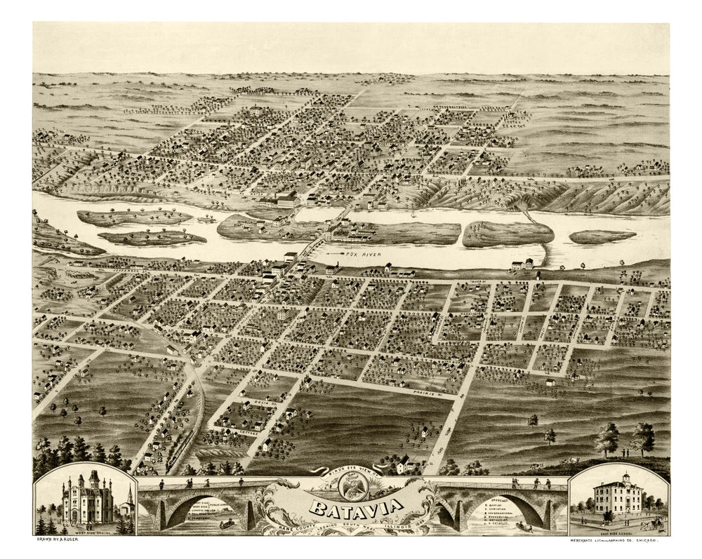 Vintage Map of Batavia, Illinois 1869 print style example