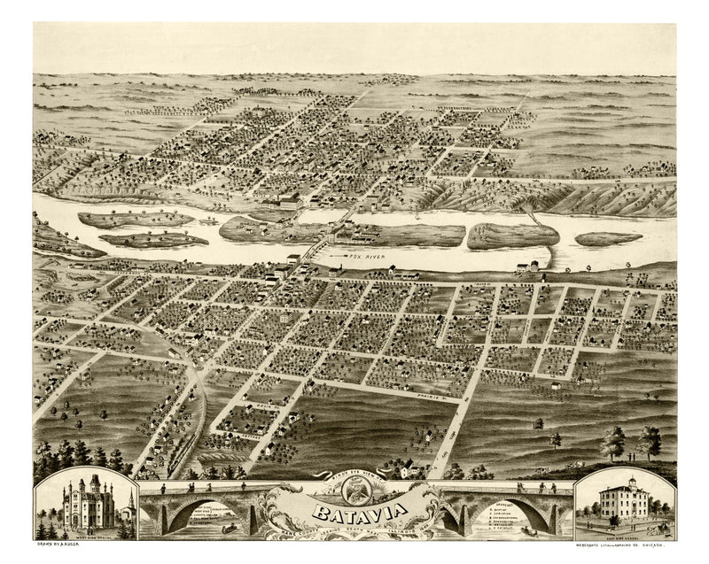 Size comparison using Vintage Map of Batavia, Illinois 1869