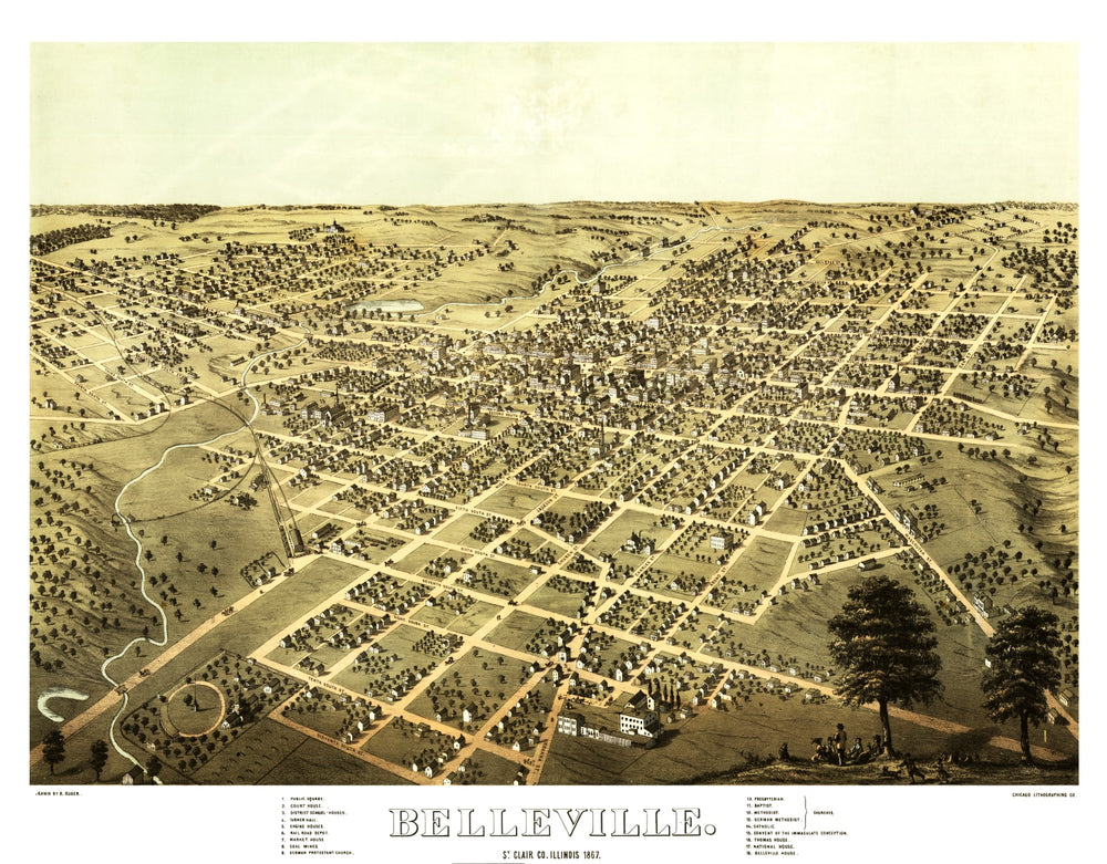 Vintage Map of Belleville, Illinois 1867 print style example