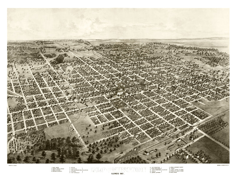 Size comparison using Vintage Map of Bloomington, Illinois 1867