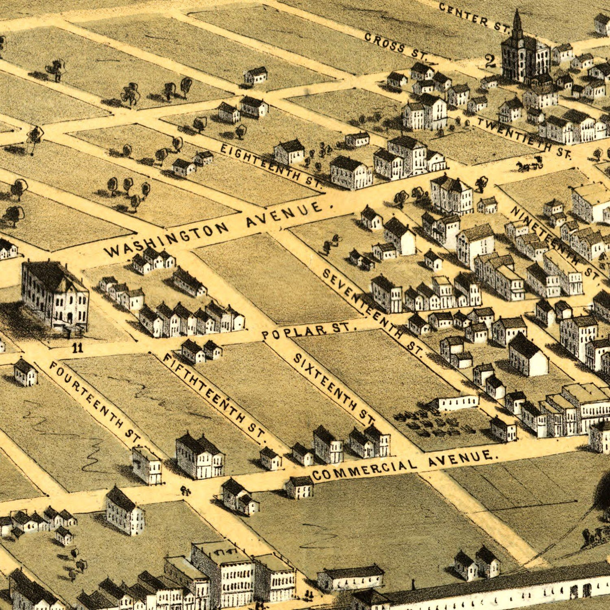 Restored historic details from the 1867 city map of Cairo, Illinois
